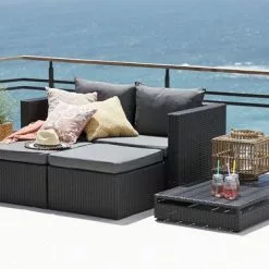 Loungeset TANE 4-sits 3-i-1 Svart 12 Loungeset TANE 4-sits 3-i-1 Svart -Sovrum Rea 109432