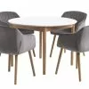 MARSTRAND Ø110 Bord Vit + 4 ADSLEV Stol Grå Sammet