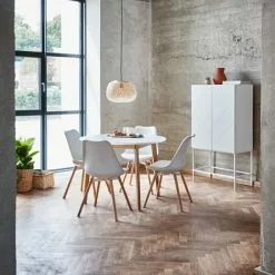 JEGIND Ø105 Bord Vit + 4 KASTRUP Stol Vit/ek -Sovrum Rea 128656