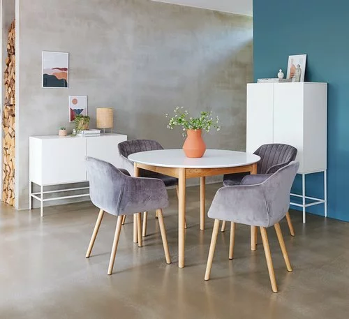 MARSTRAND Ø110 Bord Vit + 4 ADSLEV Stol Grå Sammet 6 MARSTRAND Ø110 Bord Vit + 4 ADSLEV Stol Grå Sammet - Bild 4