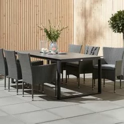 JUTLANDIA KOPERVIK L215 Bord Grå + 4 AIDT Stapelstol Grå -Sovrum Rea 155670