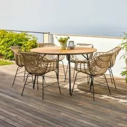 JUTLANDIA RANGSTRUP Ø130 Bord Natur/svart + 4 ILDERHUSE Stol Natur -Sovrum Rea 178505