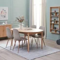 MARSTRAND Ø110 Bord Ek + 4 BISTRUP Stol Sand/ek -Sovrum Rea 186218 3