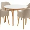 MARSTRAND Ø110 Bord Vit + 4 ADSLEV Stol Beige