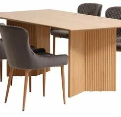 VESTERBORG L200 Bord Ek + 4 PEBRINGE Stol Grå Sammet -Sovrum Rea 186530