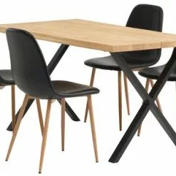 ROSKILDE L140 Bord Natur Ek + 4 JONSTRUP Stol Svart/ek