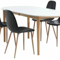 EGENS L190/270 Bord Vit + 4 JONSTRUP Stol Svart/ek