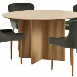 VESTERBORG Ø130 Bord Ek + 4 PEBRINGE Stol Grå Sammet