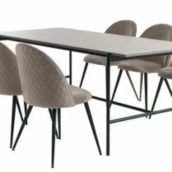 TERSLEV L200 Bord + 4 KOKKEDAL Stol Sammet Grå -Sovrum Rea 192638