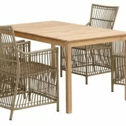 JUTLANDIA VESTERHAVET L150 Bord Teak + 4 FJELLERUP Stol Natur -Sovrum Rea 198978