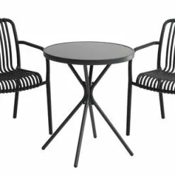 RADSTRUP Ø60 Bord Svart + 2 NABBEN Stapelstol Svart -Sovrum Rea 199134 1