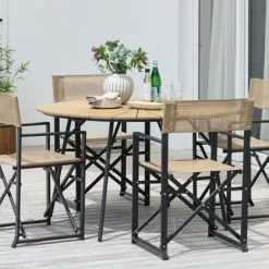 JUTLANDIA RANGSTRUP Ø130 Bord Natur + 4 NAGELSTI Klappstol Svart